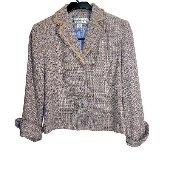 Rena Rowan Tweed Blazer Jacket Lavender Beige at the waist Fringe Edged size 8 - Picture 16 of 17